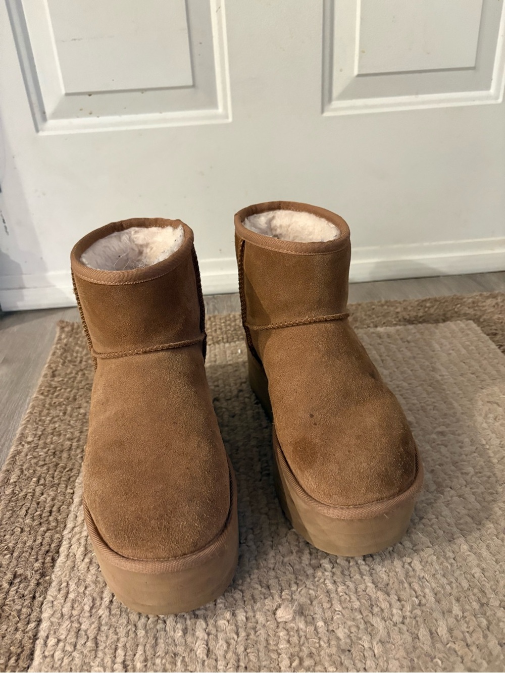 UGG Chestnut Suede Shearling Platform Short Boots